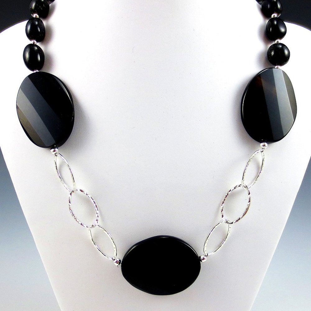 Black Agate and Sterling Silver Necklace